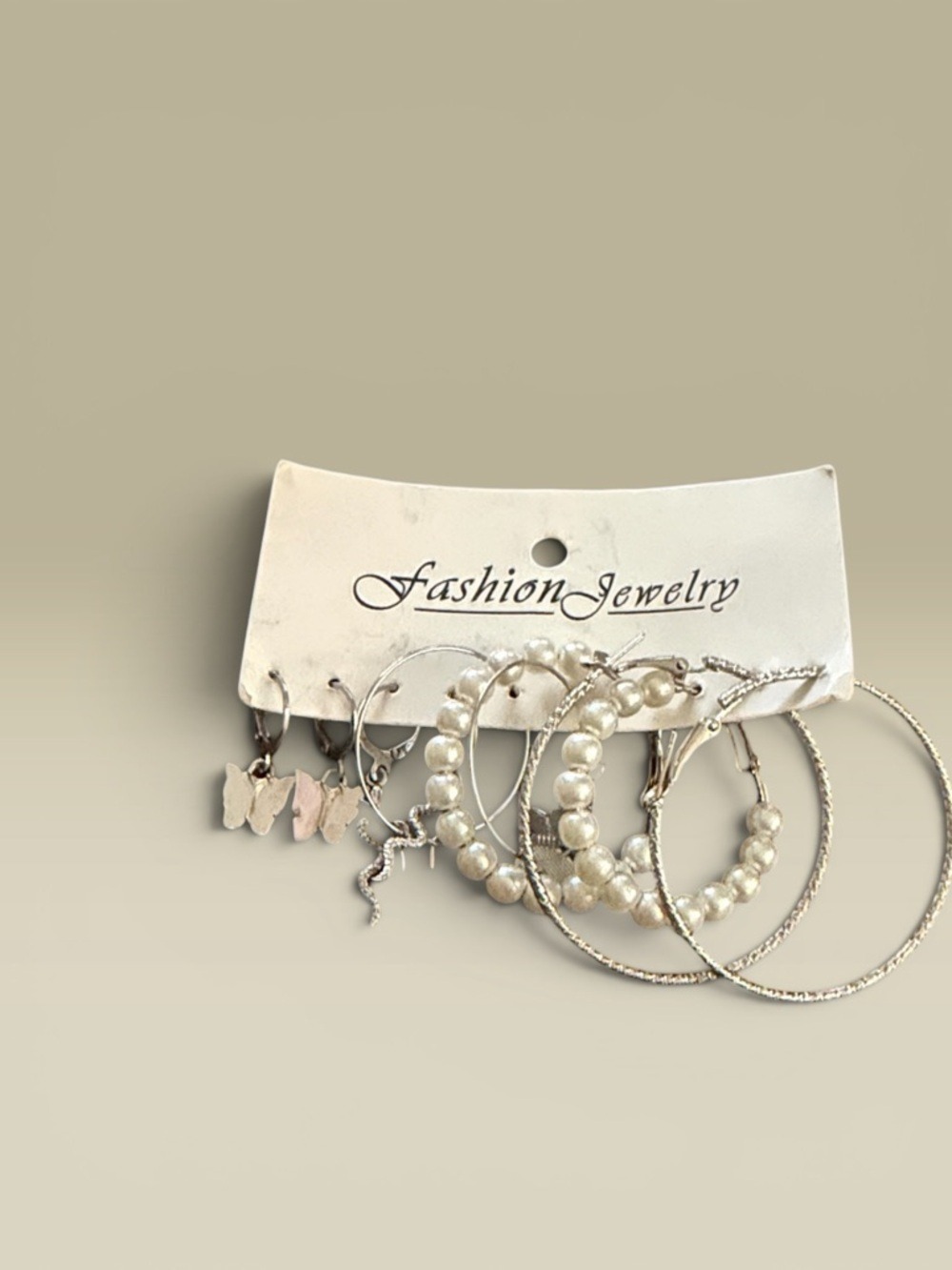Fashion Jewelry Silver Pearl Hoop Dangle Earring Set